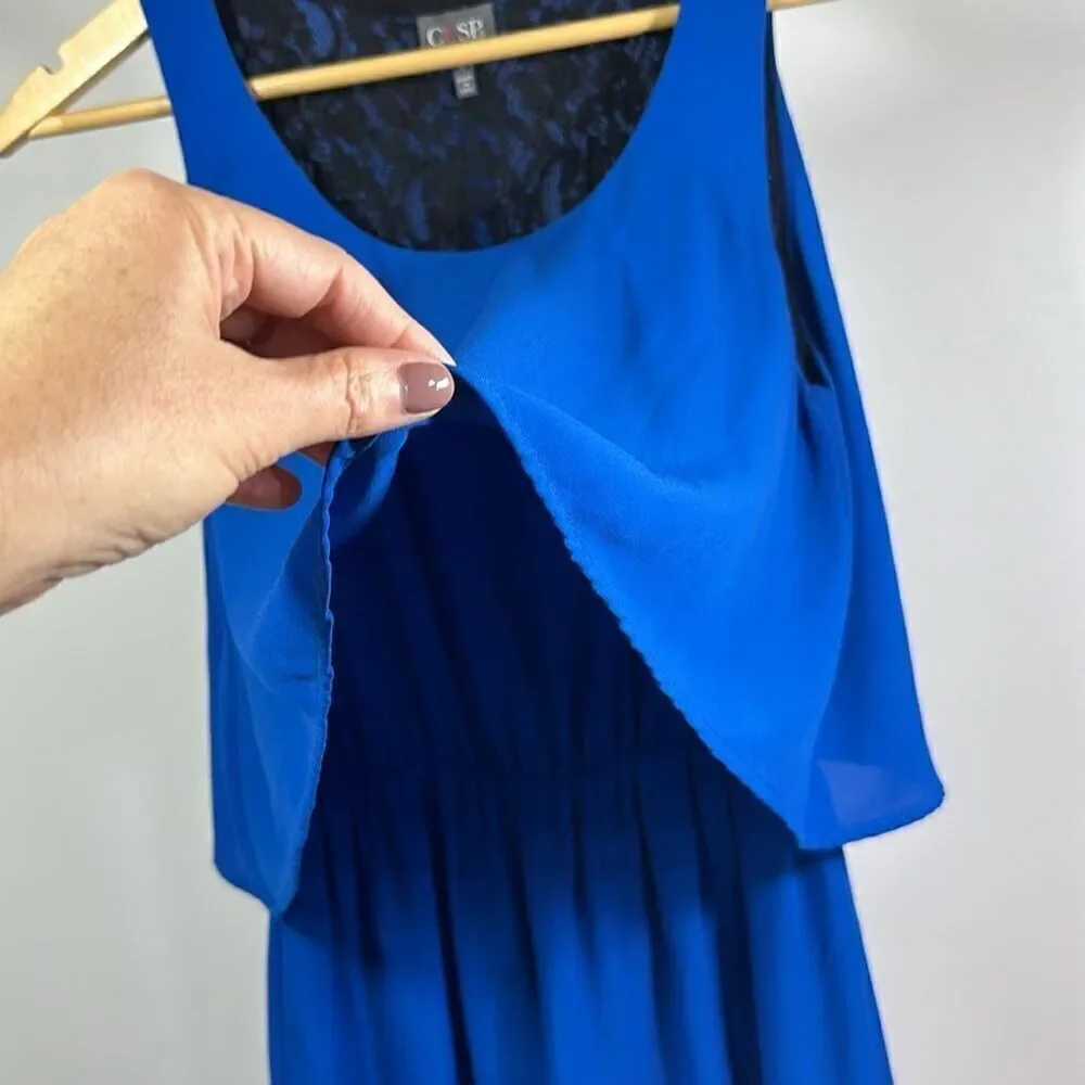 CUSP NEIMAN MARCUS Women's Tiered Overlay Sleeveless Mini Dress Blue Size Small